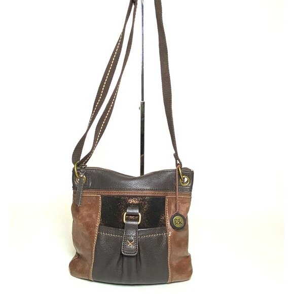 The Sak Pebbled Leather Kendra Crossbody Purse Shoulder Bag Brown Boho Casual - Picture 2 of 10